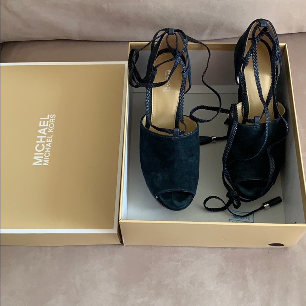 Michael Kors Navy suede wedge braided straps